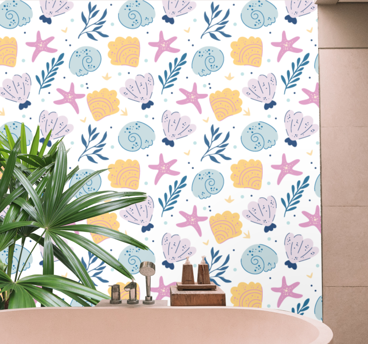 κοχύλια, κοράλλια αστερίες ταπετσαρία μπάνιου - TenStickers