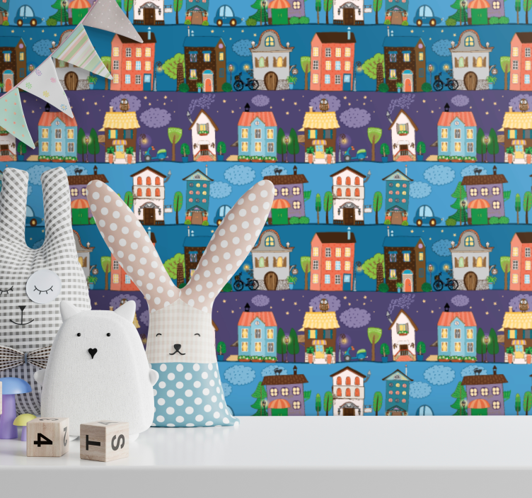 πολλά πολύχρωμα χαριτωμένα σχέδια σπιτιού ταπετσαρία - TenStickers