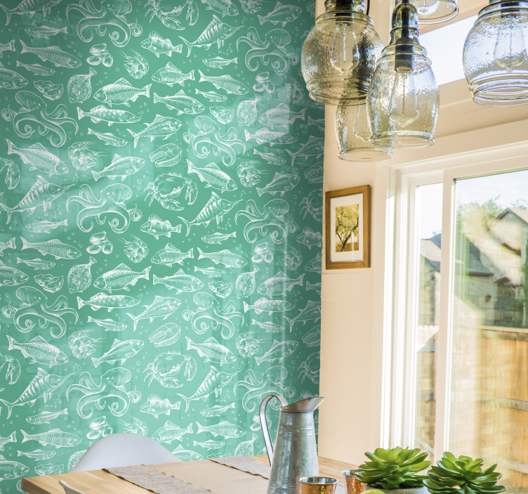 σκίτσο ψάρι χέρι ζωγραφική ταπετσαρία - TenStickers