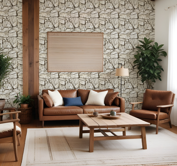 Ταπετσαρία τοίχου με πέτρινο σχέδιο ανοιχτό μπεζ - TenStickers