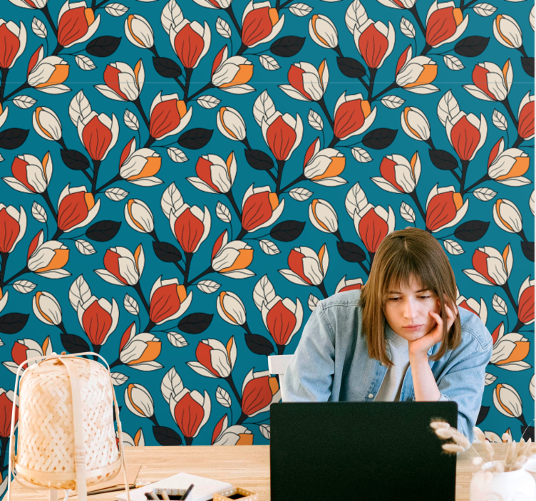 καλοκαιρινά floral μοτίβα τραπεζαρία ταπετσαρία τραπεζαρίας - TenStickers