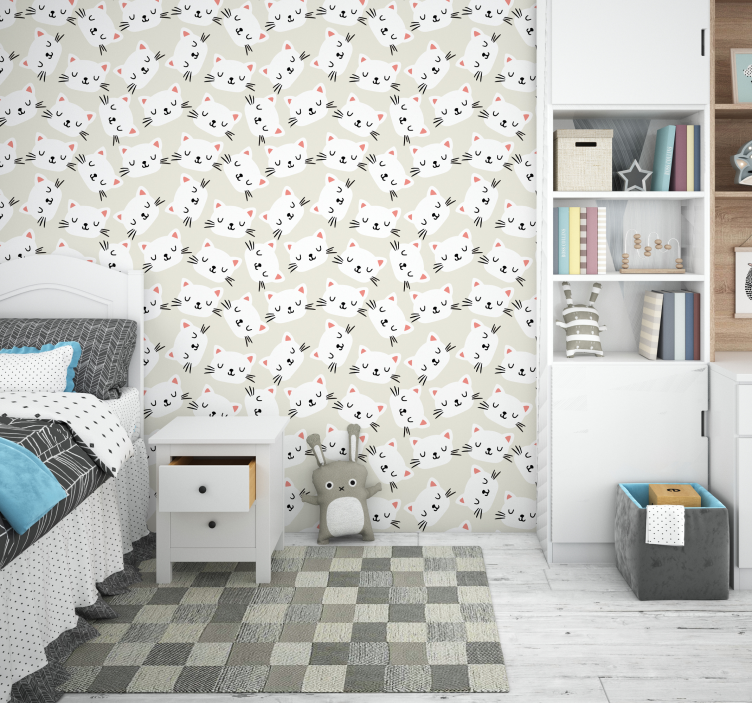 Tαπετσαρία παιδικής κρεβατοκάμαρας λευκή γάτα πρόσωπο κλήρωση - TenStickers