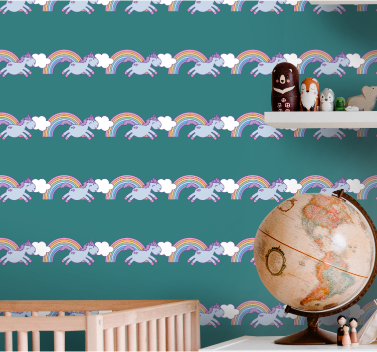 κίτρινο φόντο με ταπετσαρία ουράνιου τόξου μονόκερων - TenStickers