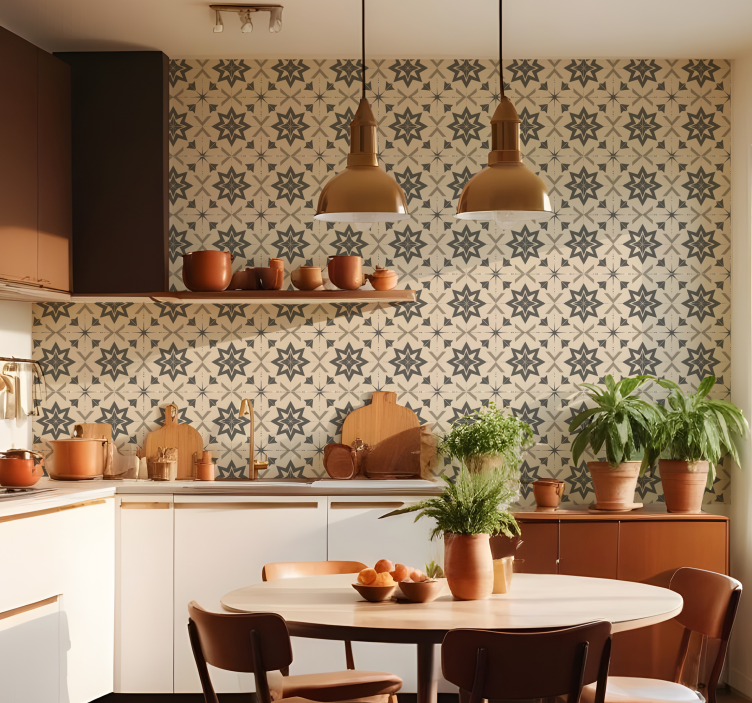 ταπετσαρία μοτίβο πλακάκια μπεζ έναστρο σχέδιο - TenStickers