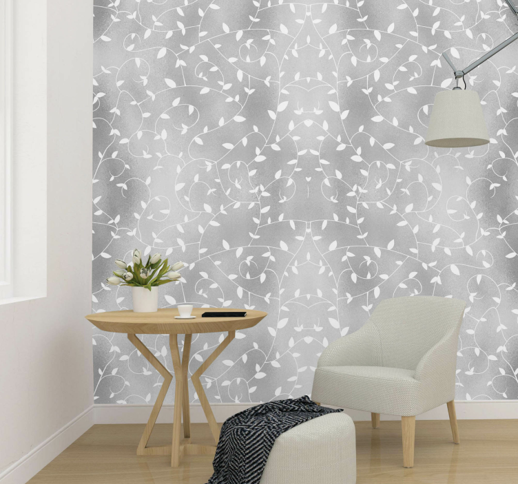 κλαδιά δέντρων λευκό και ασημί ταπετσαρία - TenStickers