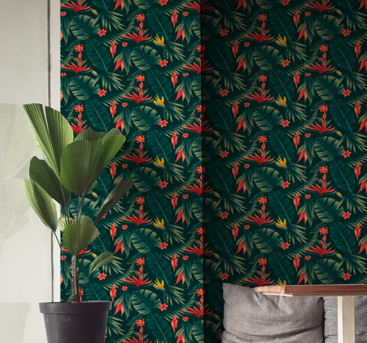 ταπετσαρία μοτίβο λουλουδιών τροπικών - TenStickers