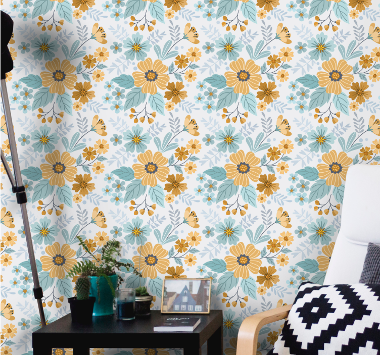 Vintage ταπετσαρία λουλουδιών μαργαρίτας - TenStickers