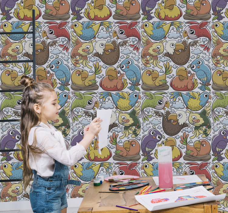 Χαρτί τοίχου με πουλιά παιχνιδιάρικο παπαγάλο μοτίβο - TenStickers