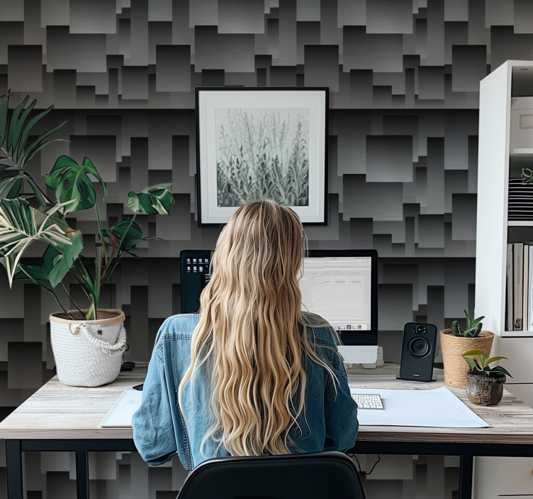 Μαύρο ταπετσαρία τοίχου σχέδιο τετραγώνων - TenStickers