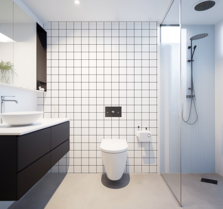 ταπετσαρία τετράγωνων σχημάτων ασπρόμαυρες λεπτές γραμμές - TenStickers