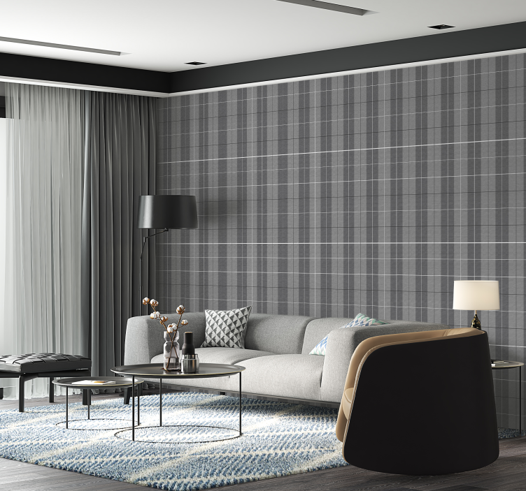 ταπετσαρία τετράγωνων σχημάτων γκρι σκωτσέζικο μοτίβο - TenStickers