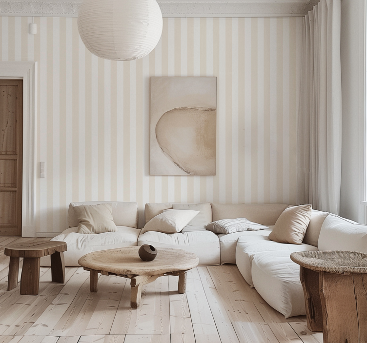 Tαπετσαρία με κάθετες ρίγες λευκά και μπεζ χρώματα - TenStickers