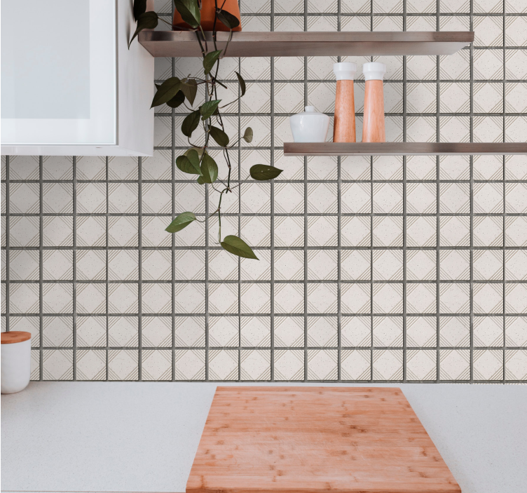 λευκό αφηρημένο σχήμα πλακάκια μοντέρνα ταπετσαρία - TenStickers