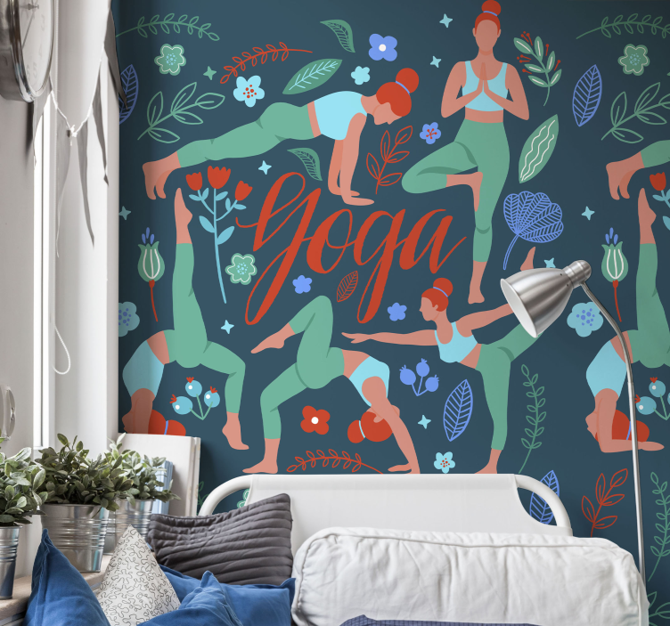 γυναίκα που κάνει ταπετσαρία γιόγκα έφηβος υπνοδωμάτιο - TenStickers