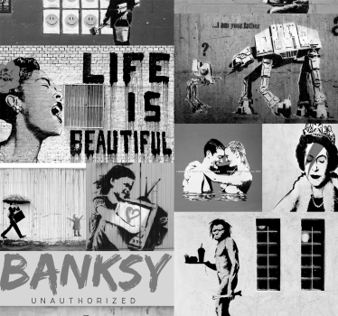 μοντέρνα ταπετσαρία banksy - γκρι κολάζ - TenStickers