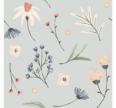 γκρι floral ταπετσαρία κρεβατοκάμαρας μοτίβο hamptons - TenStickers