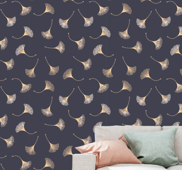 Φύλλα ταπετσαρίας γκρι κομψό μοτίβο ginkgo - TenStickers