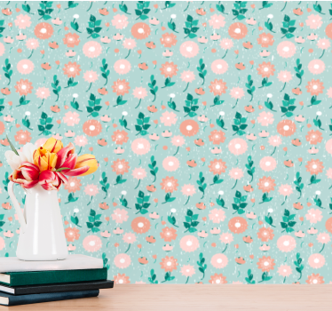 μπλε φλοράλ shabby chic ταπετσαρία κρεβατοκάμαρας - TenStickers