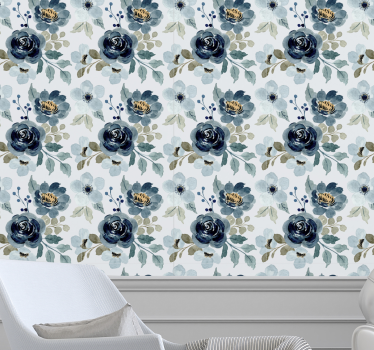 Floral μπλε vintage μοτίβο vintage ταπετσαρία - TenStickers