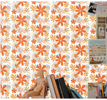 Floral πορτοκαλί υφή floral ταπετσαρία - TenStickers