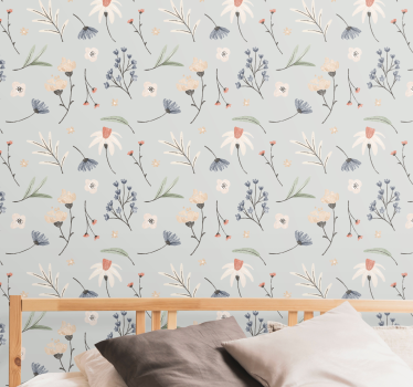 γκρι floral ταπετσαρία κρεβατοκάμαρας μοτίβο hamptons - TenStickers