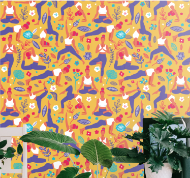 χειροποίητη ταπετσαρία σαλόνι γιόγκα doodle - TenStickers