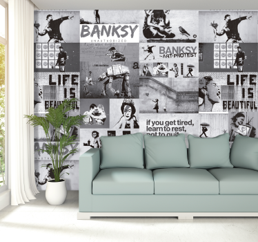μοντέρνα ταπετσαρία banksy - γκρι κολάζ - TenStickers