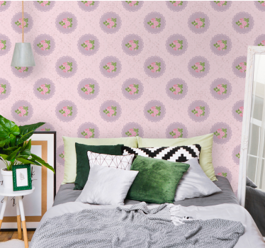 Ταπετσαρία κρεβατοκάμαρας "shabby chic" σε ροζ τετράγωνο σχέδιο - TenStickers